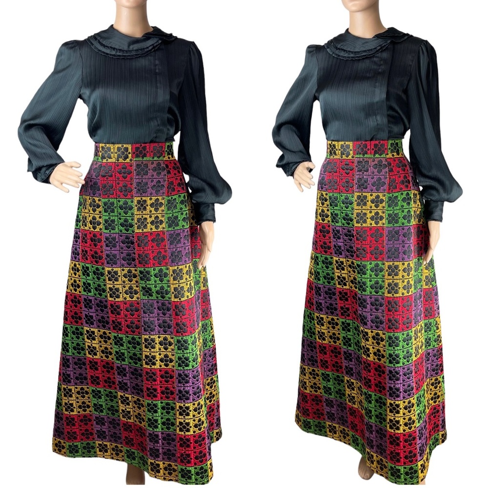 Vintage Maxi Skirt Hostess Skirt Multicolored Karam New York Small Medium